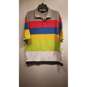 NWT ROCAWEAR RAINBOW STRIPE POLO SHORT SLEEVE SHIRT MENS LARGE